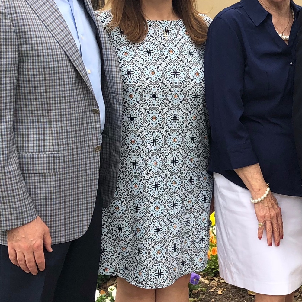 LOFT Blue Medallion Long Sleeve Pullover Dress